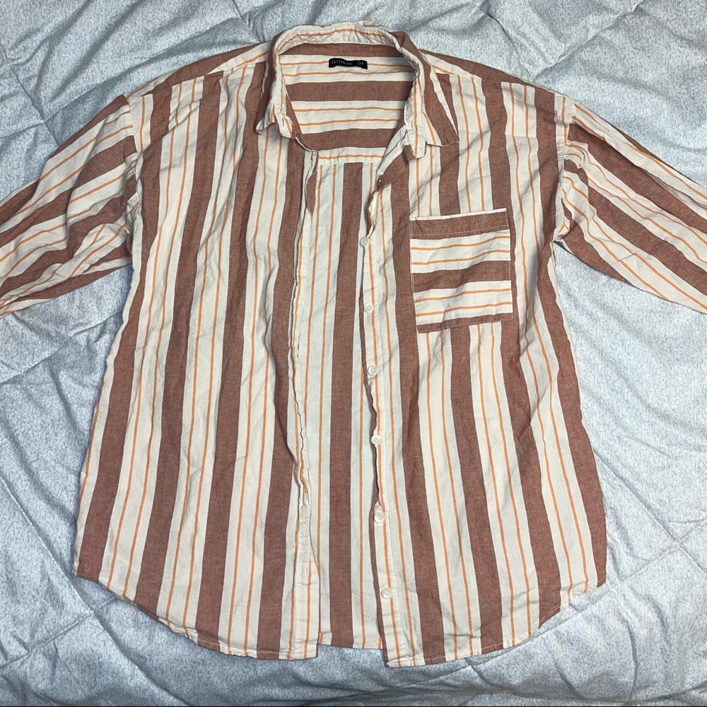 Cotton On Button Up Stripped Blouse Flannel Size S